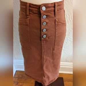 Flying Monkey Stretch denim high rise skirt, brown
